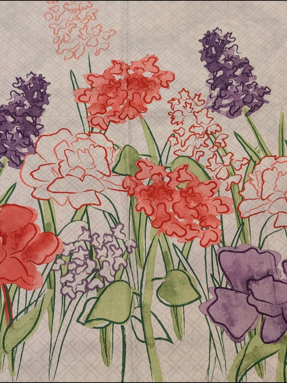 Floral Garden Printed Shower Curtain  White with Coral & Purple Flowers
